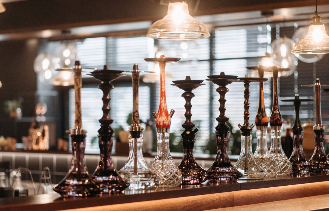 Hookah bar with hookah pipes.